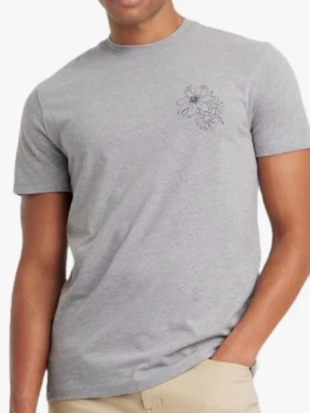 🔟 Goodfellow & Co Gray Short-Sleeve Crewneck Tee with Chest Floral Sketch